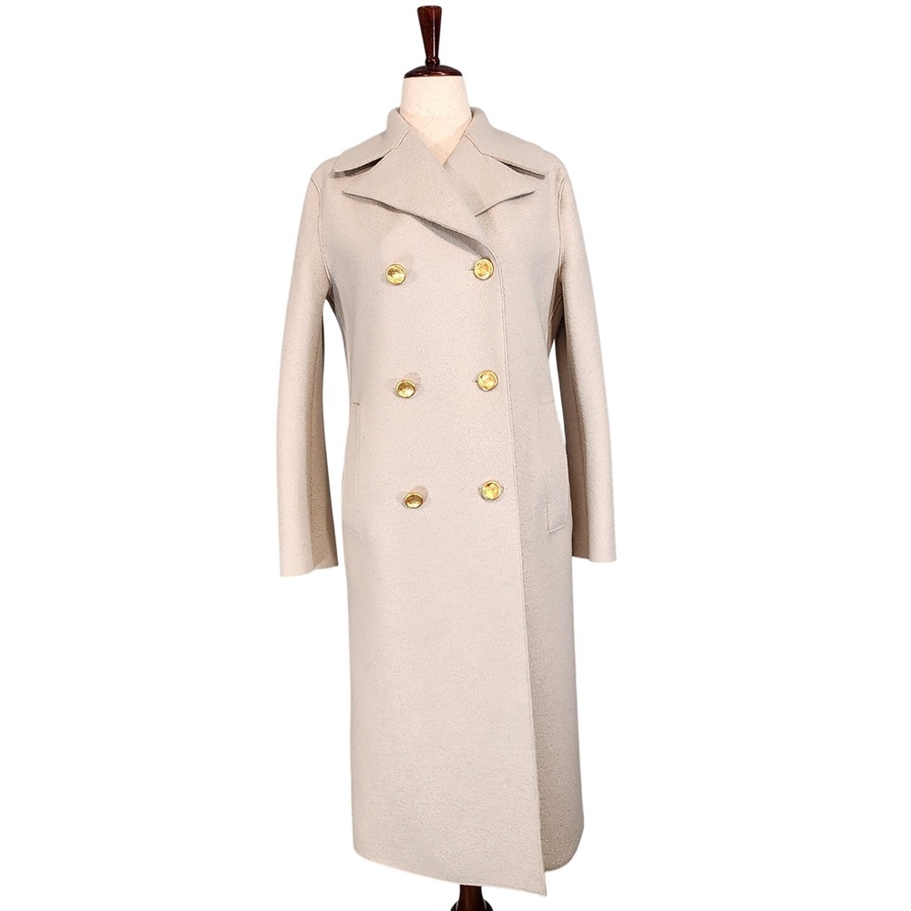 Harris Wharf London Double Breasted Coat Women 44 IT Beige Gold Button Wool Long